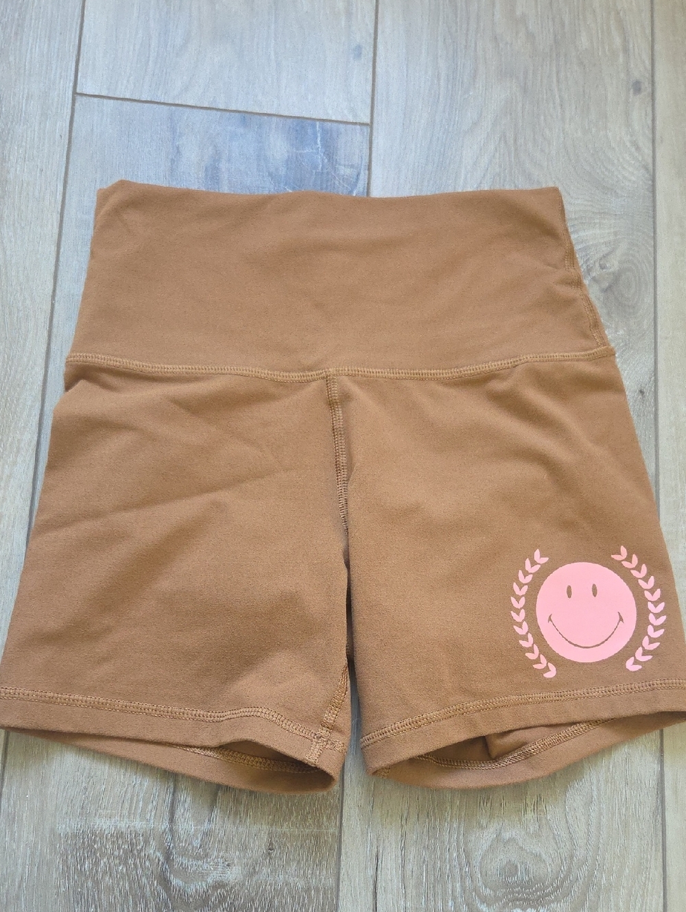 aerie Brown High-Rise Bike Shorts with White Logo